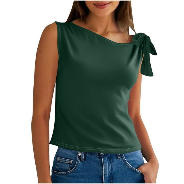 Timegard Womens Tank Tops Sleeveless Knot Strap Solid Color Comfy Slim Casual Cropped Tee Blouse Summer