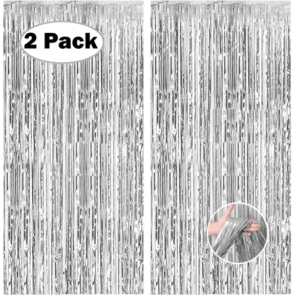 2 Pack Silver Foil Fringe Door Curtain Door Streamers 8' x 3' by ECC Party Supply