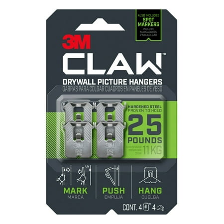 

3M CLAW Drywall Picture Hanger with Spot Marker Holds 25 lbs 4 Hangers 4 Markers