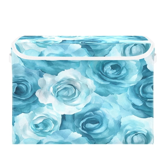 Storage Box With Lid 16.5x12.6x11.8In Foldable Stacked Household Storage Box Navy Roses