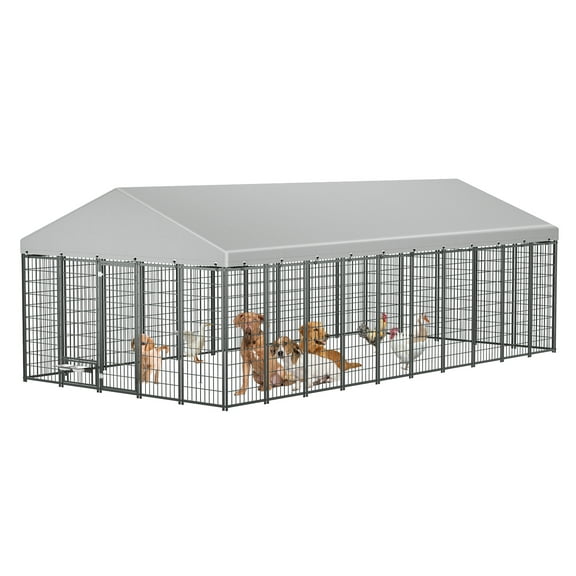 ZephyPaws 19×10×6.8 FT Large Outdoor Dog Kennel for Large Dogs - Heavy Duty Dog Kennel Outdoor with Roof, Covered Dog Kennels with Feeding Door and Double Lock