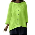 thumbnail image 4 of Scyoekwg Women's Linen Tops Long Sleeve Button Crew Neck Tunic Shirts Solid Blouses for Seniors Casual High Low Tunic Tops (Green,XXL), 4 of 9