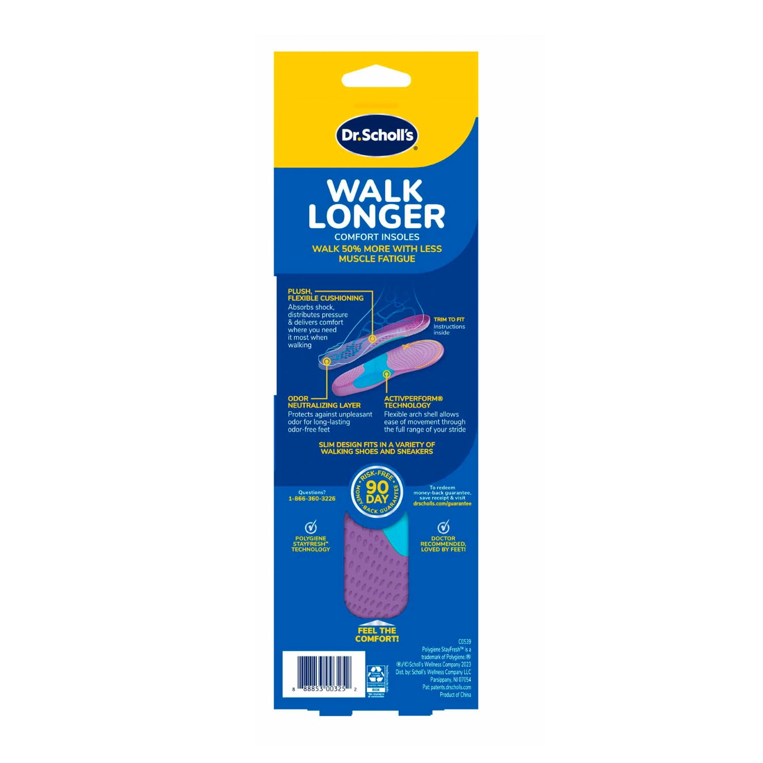 Dr. Scholl's Walk Longer Insoles, Comfortable Plush Foam Inserts for Women, Sizes 6-10