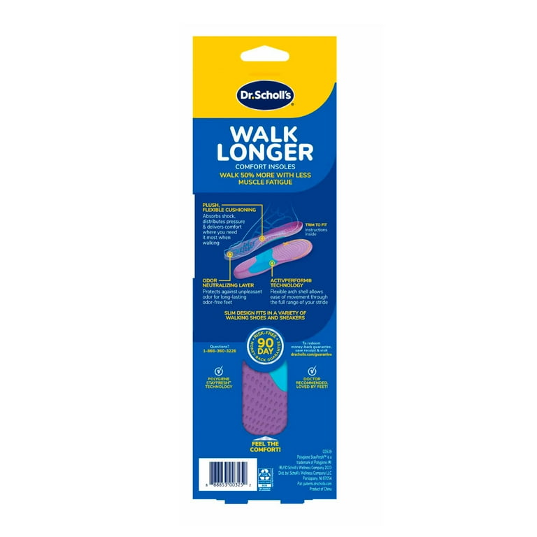 Dr. Scholl's, Walk Longer Insoles, Sizes 6-10, Comfortable Plush