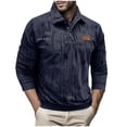 thumbnail image 1 of Long Sleeve Workout Top Men Solid Button Half Cardigan Flip Collar Leather Label, 1 of 8