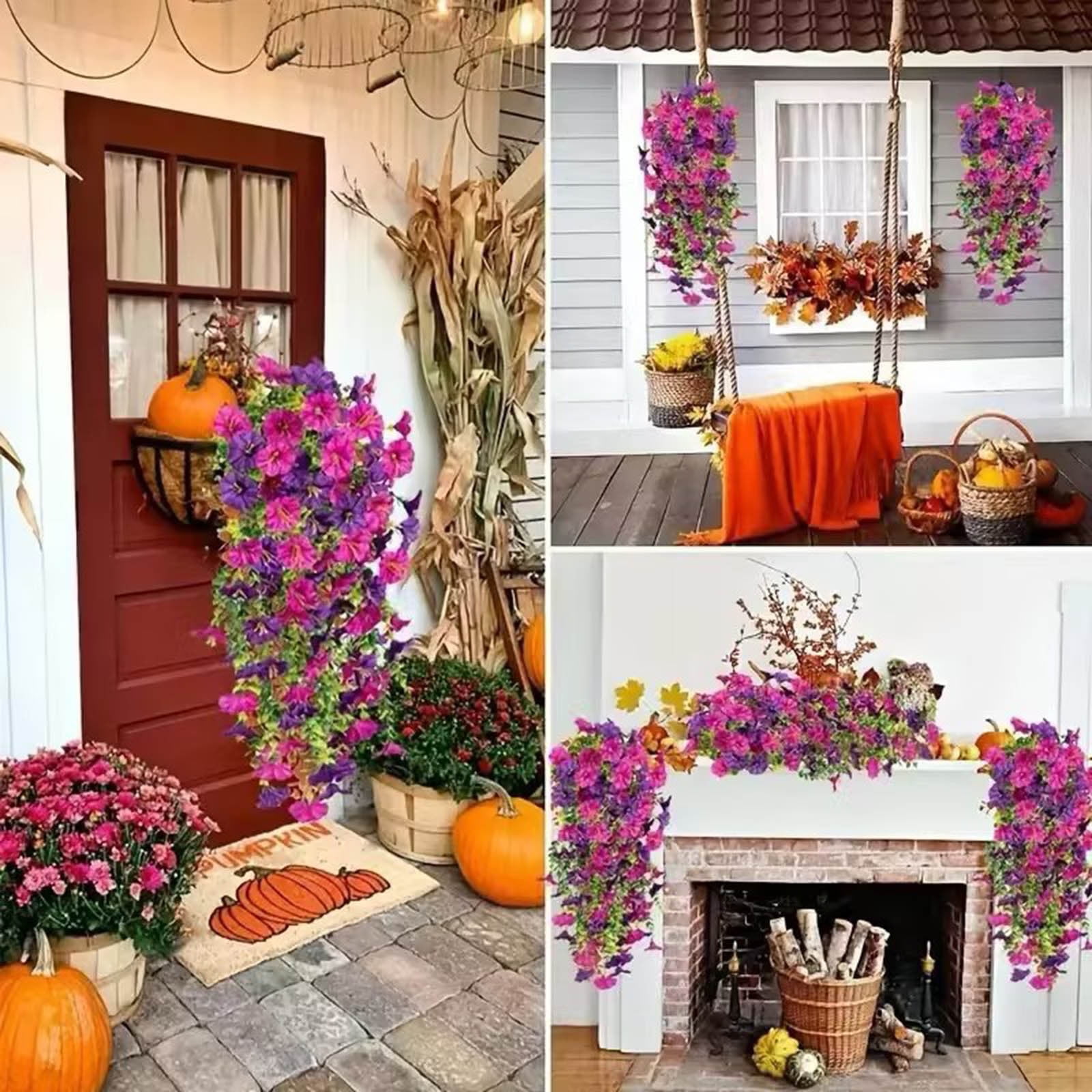 JeashCHAT 2Pcs Artificial Flowers for Outdoors Fake Hanging Decoration, Spring Summer Faux Morning Glorys Silk Flowers No Fade Floral for Home Garden Balcony Yard Porch Decor