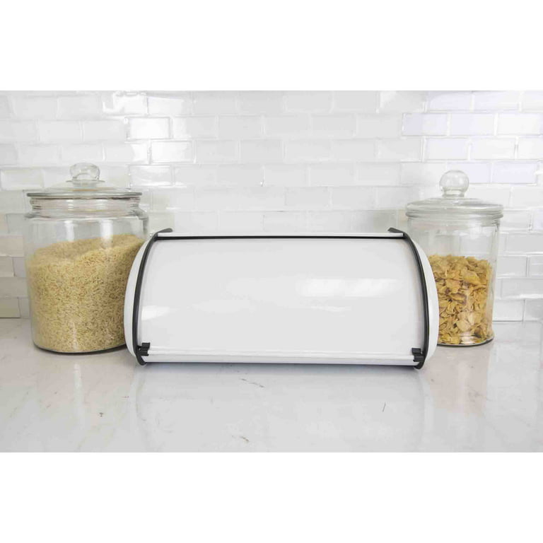 Home Basics White Roll Up Lid Stainless Steel Bread Storage Box
