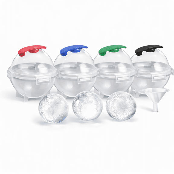 4-Pack Large Ice Ball Molds 2.36” Round Ice Sphere Maker with Leak-Proof Lids & Funnel