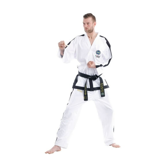 TOP TEN ITF Taekwon-do Instructor Uniform - Premium Gold Dobok - White/Black, 16782-1 ( 4th - 6th Dan)