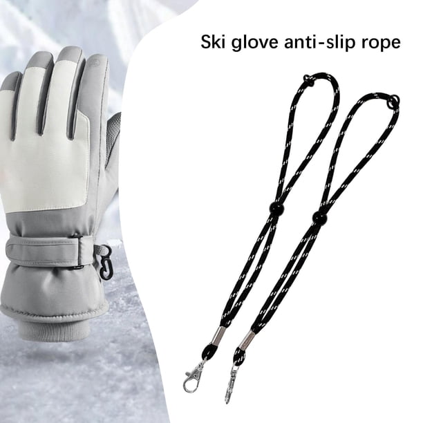 2 correas para guantes de esquí, correas para guantes de invierno, portátiles para actividades invernales, cordón de sujeción, conector ajustable. Negro 25cm