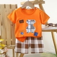 thumbnail image 2 of Xudanell Toddler Baby Boy Summer Clothes Embroidery T-Shirt Casual Shorts Sets Truck Excavator Dinosaur Pattern Outfits (Orange, 6-9 Months), 2 of 3