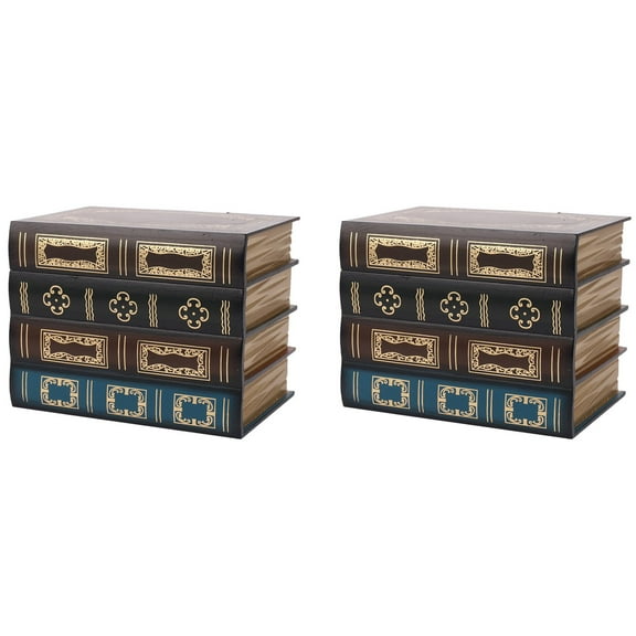 2X False Book Box Vintage Storage Props Jewelry Packaging Study Ornaments Wooden