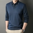 thumbnail image 4 of Men Sweater Fake Two-piece Shirt And Sweater Slicing Formal Business Style Turn-down Collar Long Sleeves Striped Office Autumn Spring Top, 4 of 7