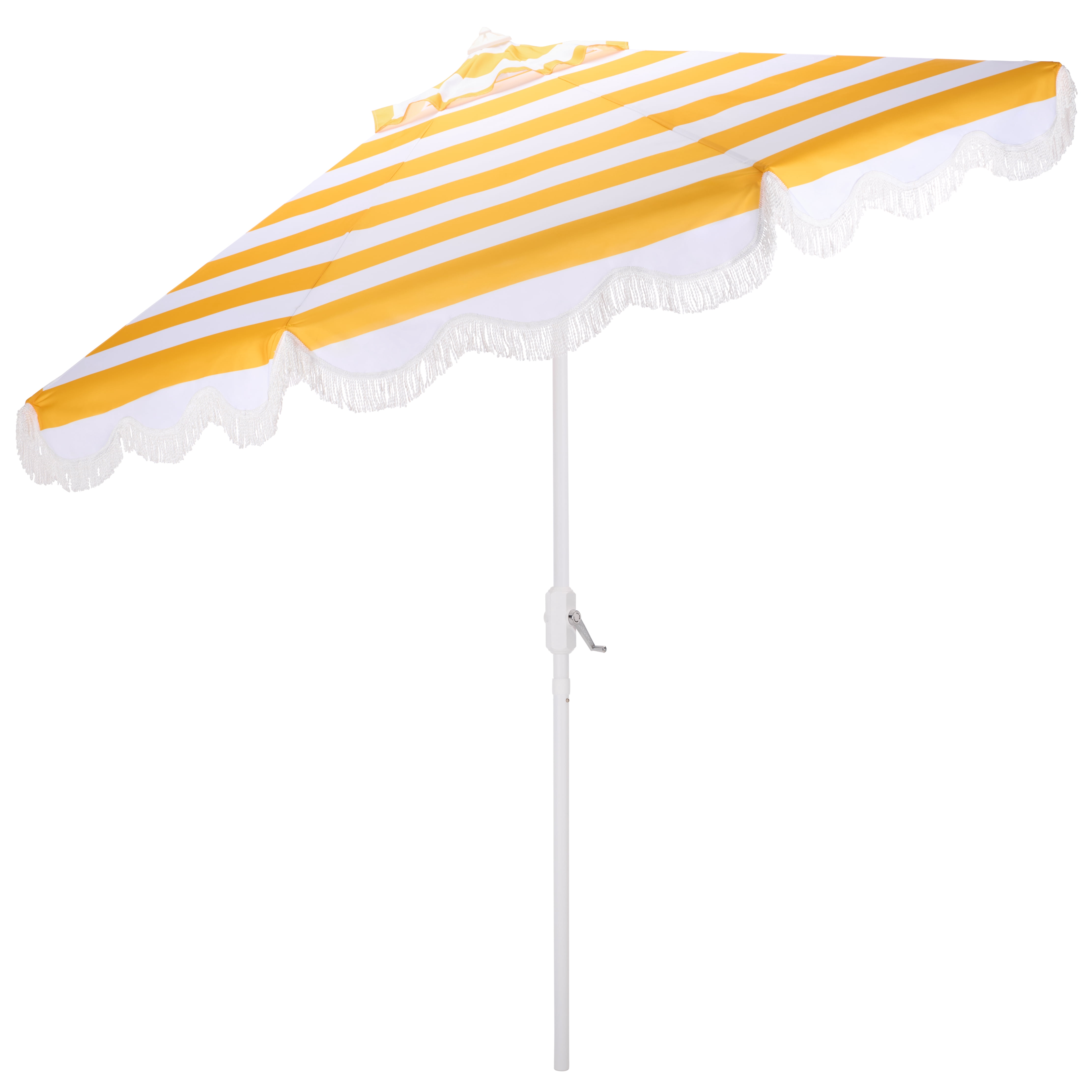 Safavieh Outdoor Lucerna 9ft Crank Umbrella, Yellow Stripe/White