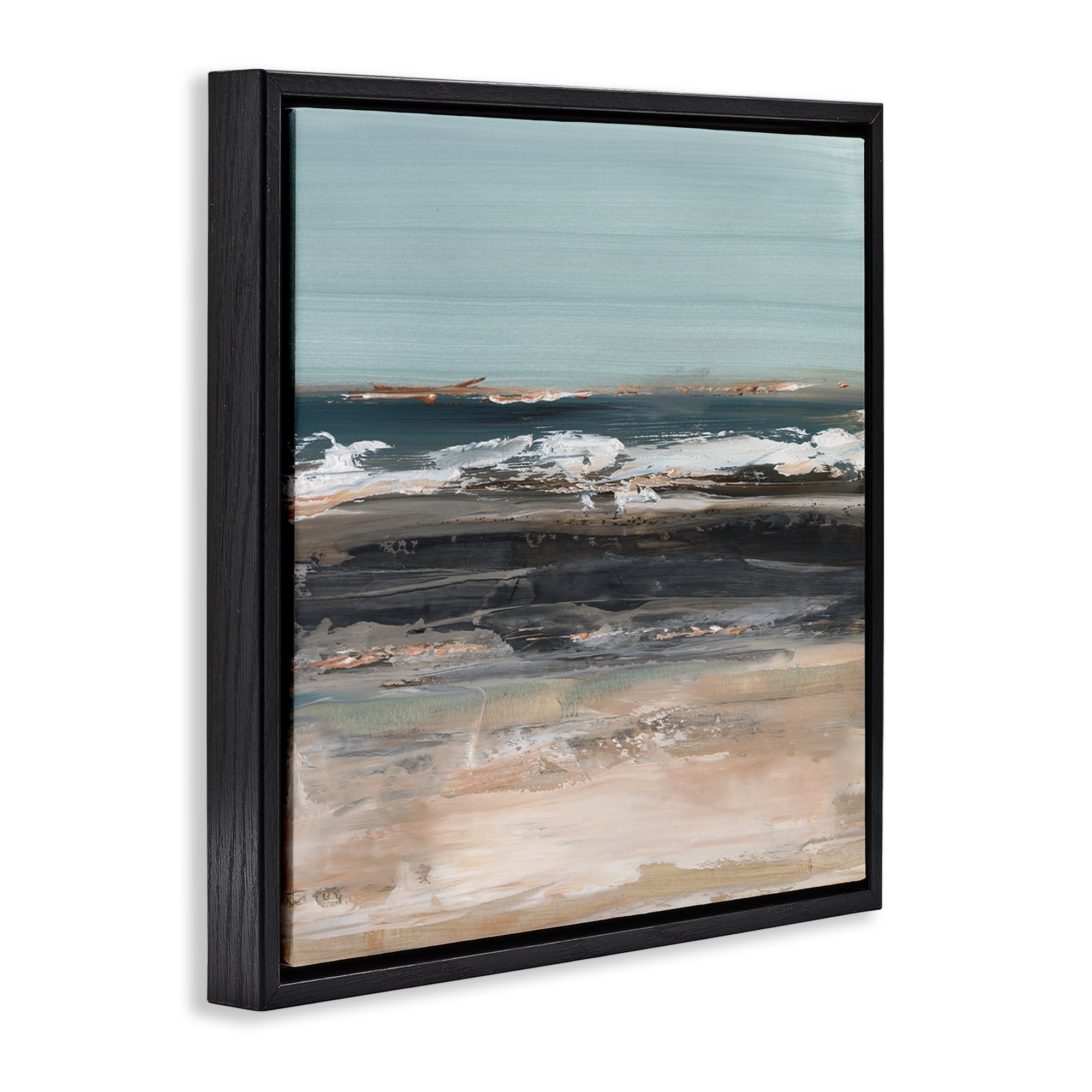 Stupell Industries Moody Grey Beach Waves Landscape & Nature Painting Black Floater Framed Canvas Art Print Wall Art, 25 x 25