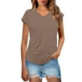 thumbnail image 5 of Olyvenn Stylish Womens Summer Tops Dressy Casual Cap Sleeve T Shirts for Women V Neck Ruched Tops Basic Tank Fashion Trendy Khaki XL, 5 of 9