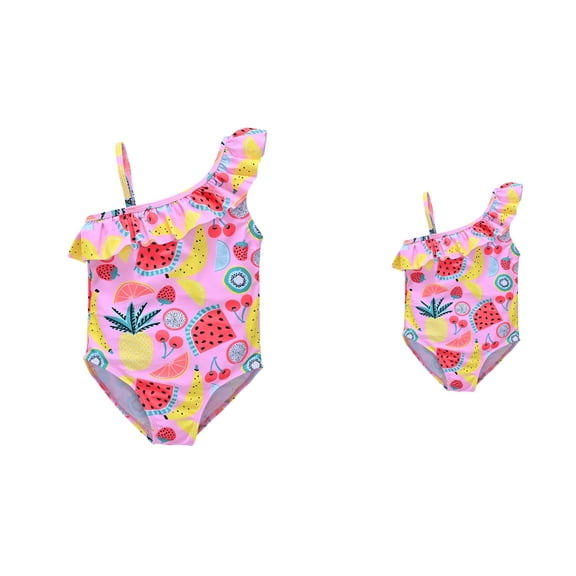 Cute Baby Girl Sleeveless Cotton Romper Swimsuit with Sun Protection & Ruffles One-Piece Swimwear for Spring Summer (9M-6T)