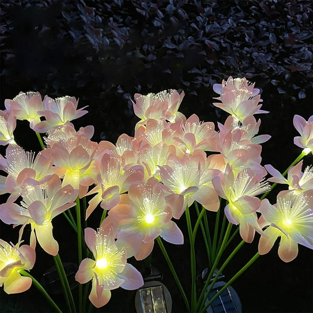 Luces LED solares de estaca para jardín con forma de flor de zinnia | Guirnalda de luces solares multicolores con forma de luciérnaga para patio exterior | Luces de plástico resistentes a la