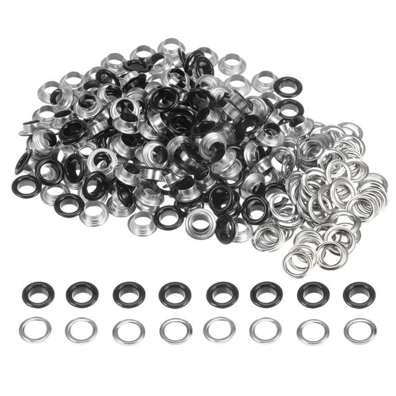 200 Set Round Grommets 8mm Dia Metal Eyelets with Washers for Scrapbooking Shoes Clothes Leather Canvas, Black