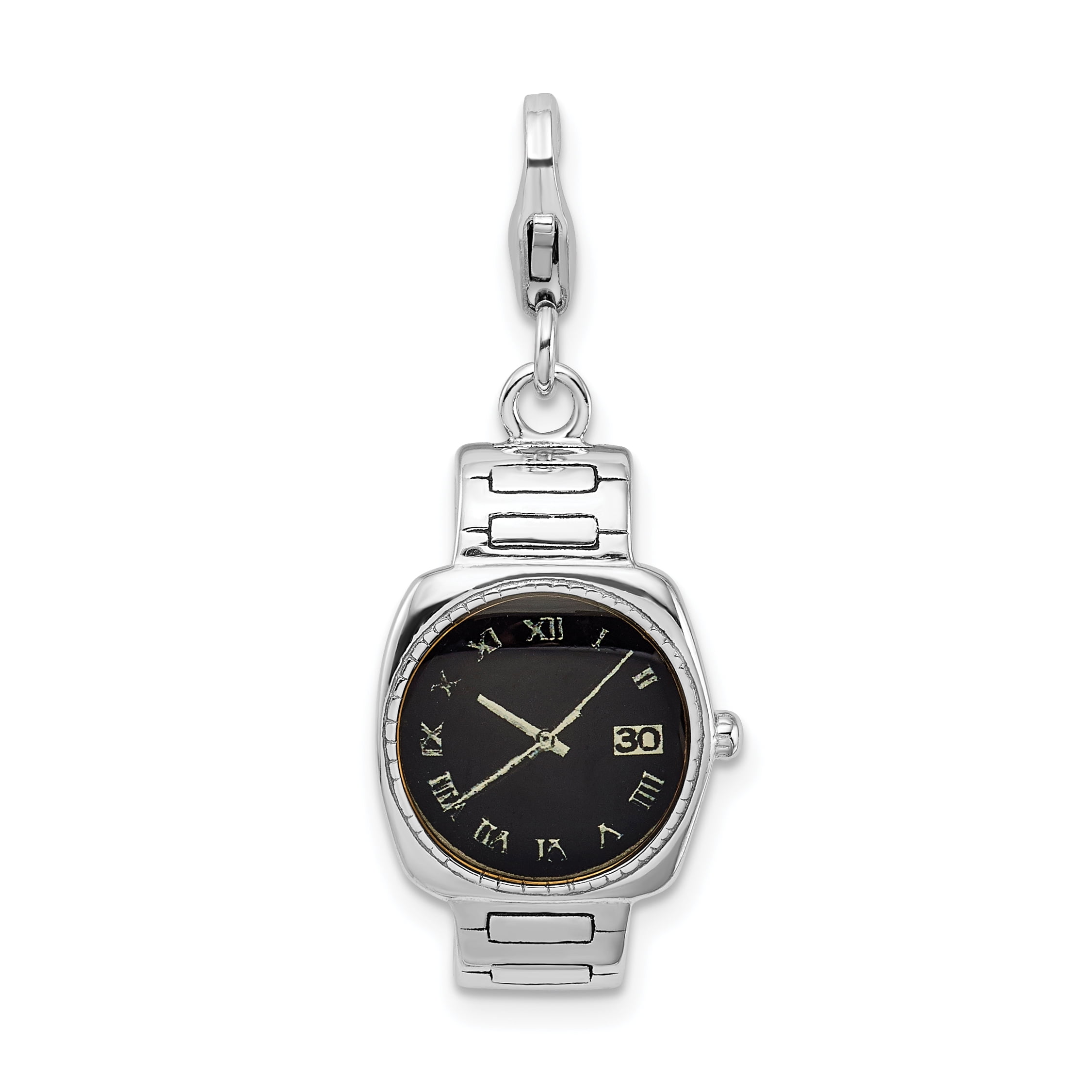 Sterling Silver and Enamel Wristwatch Charm w// Lobster Clasp