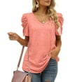 thumbnail image 4 of USSUMA Plus Womens Tops Dressy Casual Womens Summer Shirt V Neck Casual Tshirts Puff Sleeve Tops Dressy Casual Blouse for Women Solid Color, 4 of 8