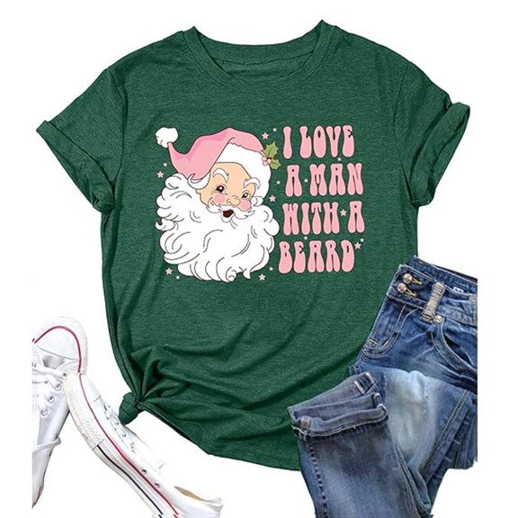 Womens Tops Casual Christmas Print Round Neck Short Sleeve T Shirt Plus Size Fall Outfits Clothes,Dark Green,2XL