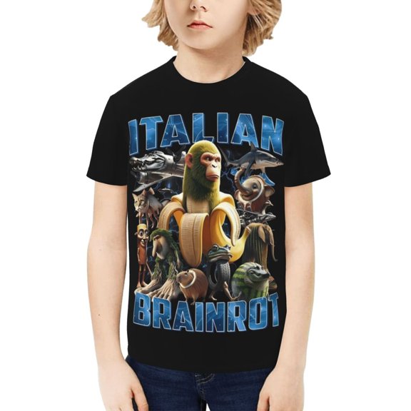 Italian Brainrot Kids T-Shirt 3d Printed Graphic T-Shirts Boys And Girls Short Sleeve Shirts For Youth Kids X-Small