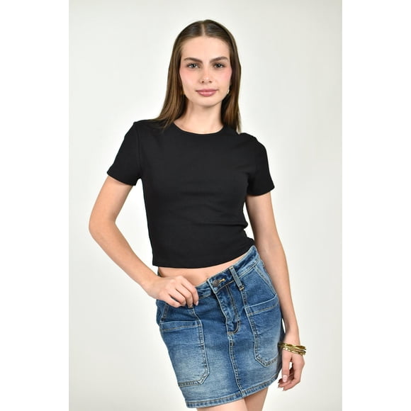 Crop top basico acanalado /Juvenil, 0177 (Negro) negro CH