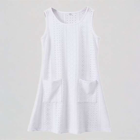 REDARER Girls' Eyelet Knit Tank Dress with Pockets Casual Summer Sundress,11-14 Years