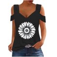 thumbnail image 2 of Fiudx Camisas para Mujer Blusas Plegables con Cuello En V para Mujer, Camisas con Hombros Descubiertos, Top de Manga Corta Estampado, 2 of 5