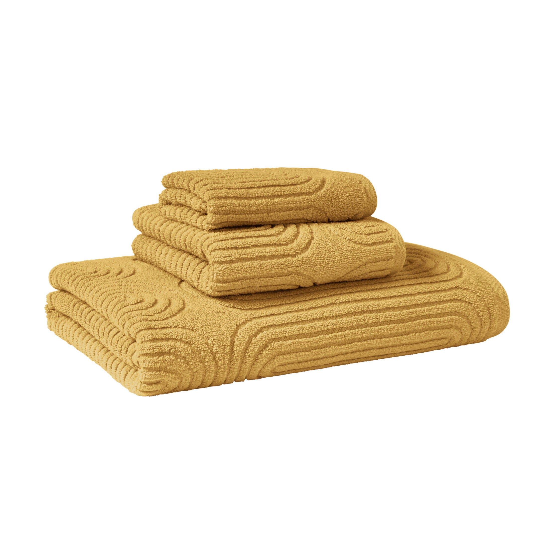 Beautiful by Drew Barrymore Textured Hand Towel, Soft 100% Cotton, Amber Yellow