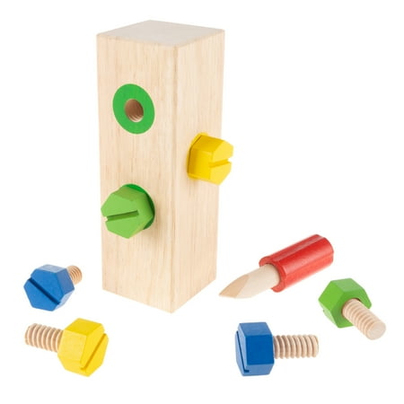 Screw Block Toy- Kids Wooden Manipulative with Screws and Screwdriver-Fun Fine Motor Development Activity for Boys and Girls by Hey! Play!