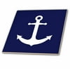 3dRose Navy Blue and White Nautical Anchor Design - Ceramic Tile, 8-inch