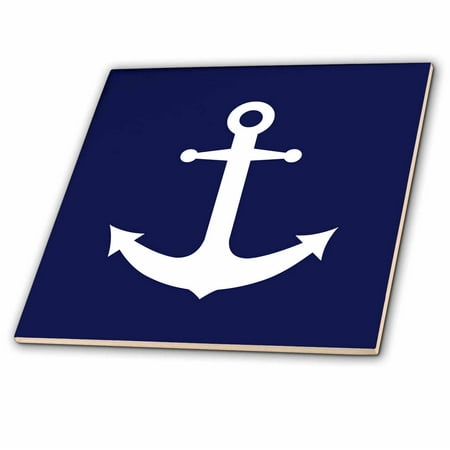 Blue Tile Design - 3dRose Navy Blue and White Nautical Anchor Design - Ceramic Tile, 6-inch