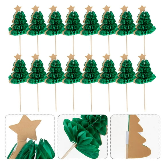 GOOHOCHY 50Pcs Christmas Tree Style Olive Green Wooden Picks For Tropical Party Decorations