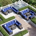 thumbnail image 4 of Aoxun 12 Piece Patio Furniture Set with 44” Fire Pit Table Wicker Rattan Patio Sectional Sofa Set Outdoor Seating Furniture with Thickened Cushion, Navy Blue, 4 of 7