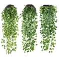 thumbnail image 2 of Plantas colgantes artificiales, paquete de 3 enredaderas artificiales, hojas de hiedra falsas, guirnalda verde colgante, planta de vid para decoración de pared de jardín, fiesta de boda ER, 2 of 5