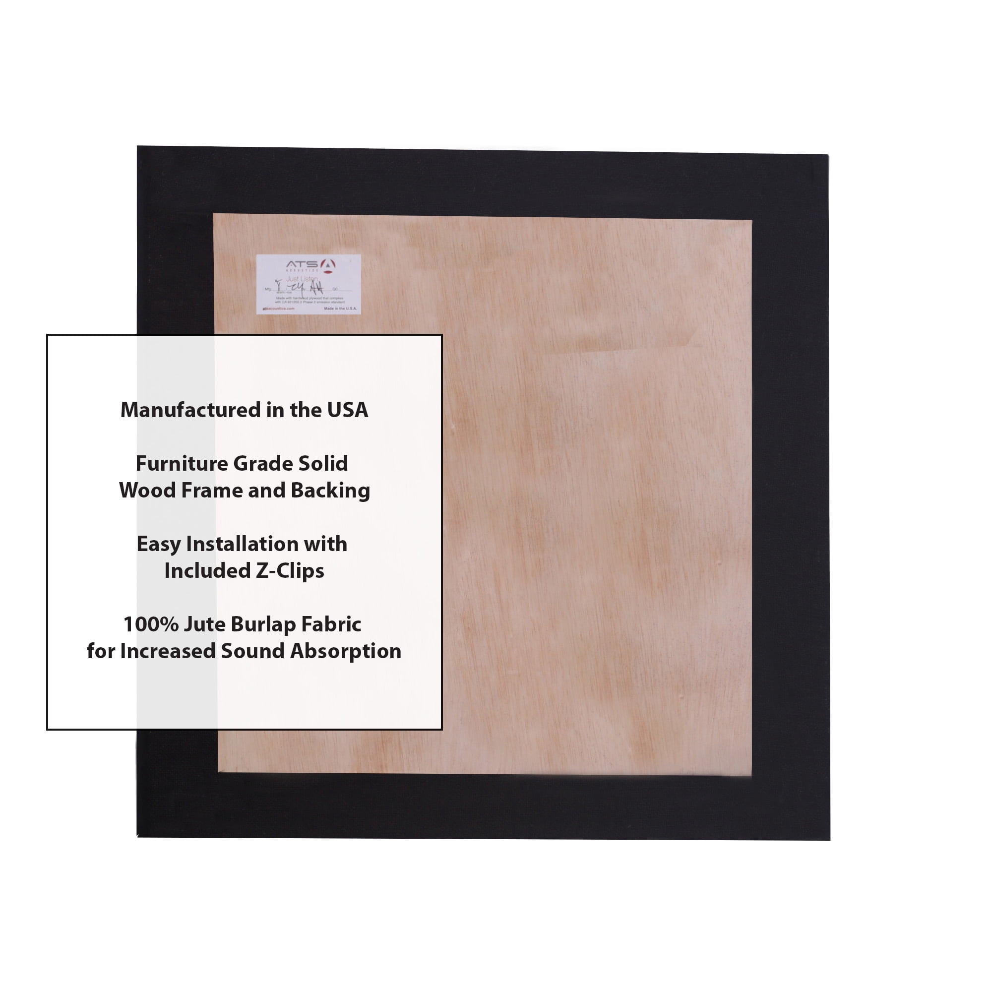ATS Acoustics Sound Absorbing Acoustic Panel 24" x 24" x 4" Beveled Edge (Black)