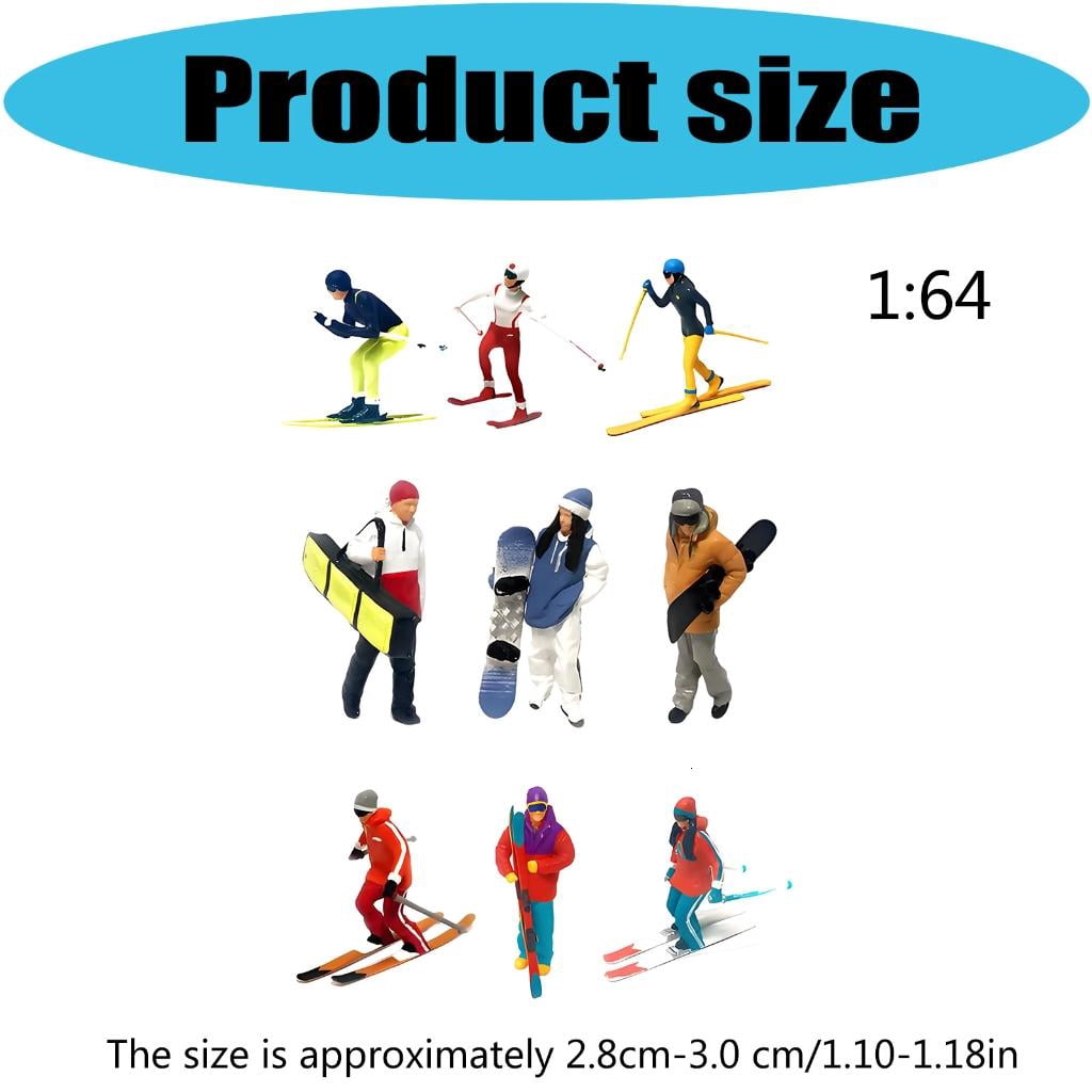 Giaone 1:64 Scale Hand Painted Figure Miniature People for Dioramas Props,Photography Collector Skiing People Figure Model