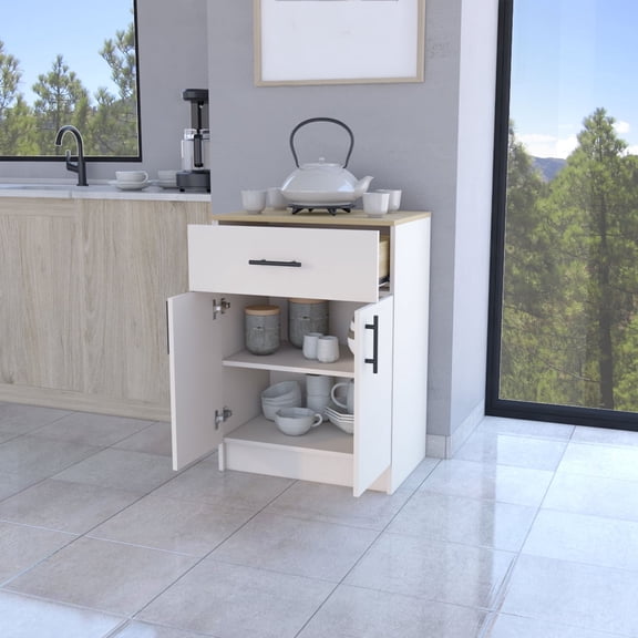 Xukmct Kitchen Cabinet with 2 Doors and 1 Drawer, Wood Pantry Cabinet for Kitchen, Dining Room, White Brown