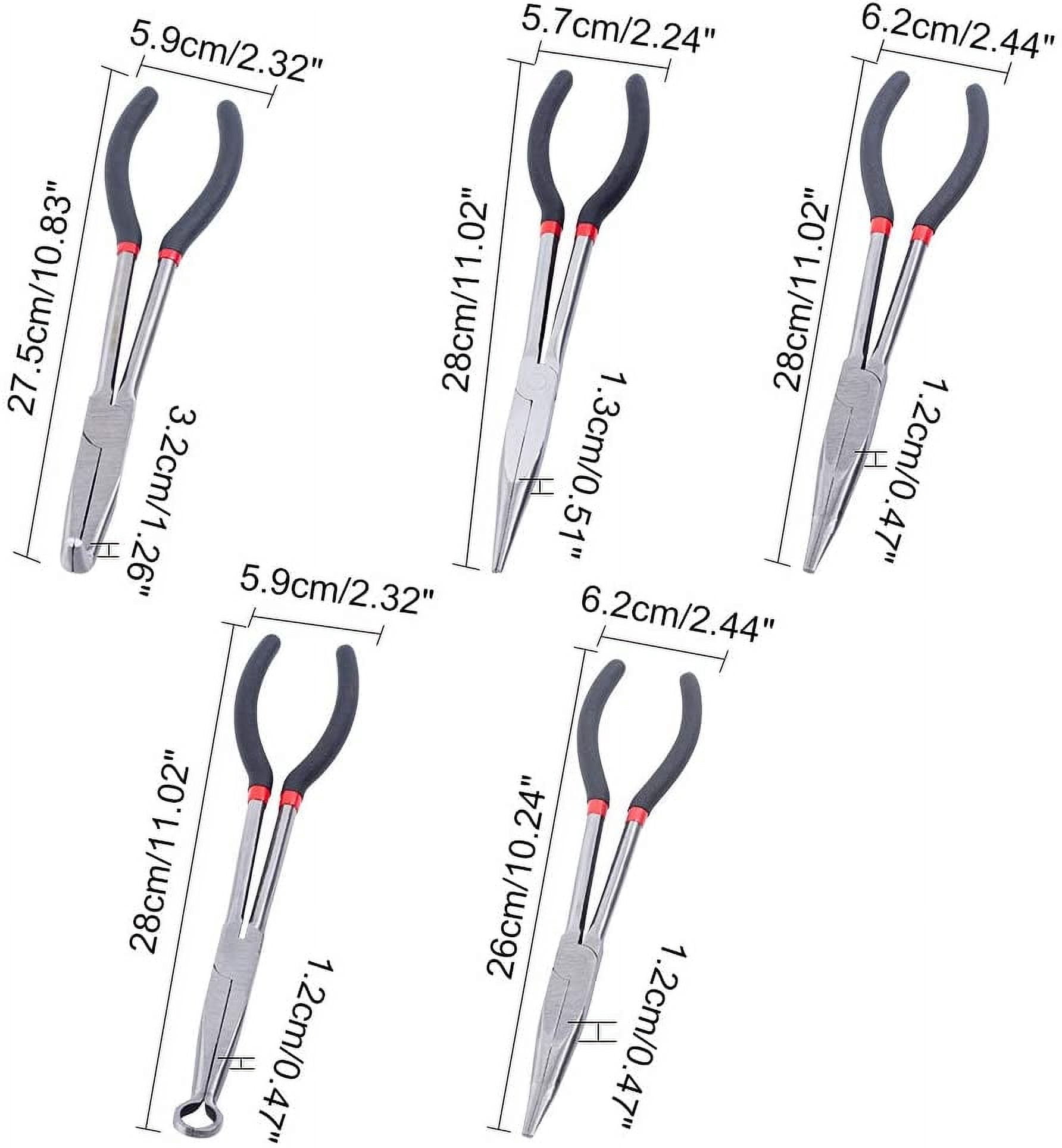 5 Pcs Mini Carbon Steel Lengthened Jewelry Plier Sets Include 25°45°90°Curved Nose Pliers Long for Jewelry Making Reach Hose Grip Pliers and Straight Needle Nose Pliers