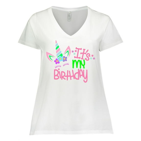 Inktastic It's My Birthday Unicorn Women's Plus Size V-Neck T-Shirt
