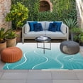 thumbnail image 2 of Aqua Blue Geometric Outdoor Rug for Patio/Deck/Porch, Non-Slip Large Area Rug 3 x 5 Ft, Modern White Stripe Distortion Art Indoor Outdoor Rugs Washable Area Rugs, Reversible Camping Rug Carpet Runner, 2 of 8