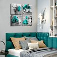 thumbnail image 6 of Teal Rose Wall Art Turquoise Pictures Wall Decor Rustic Flower Canvas Prints for Bathroom Kitchen Black and White Living Room Home Decorations Floral Love Sign Painting Modern Artwork 12x12 4 Set, 6 of 6