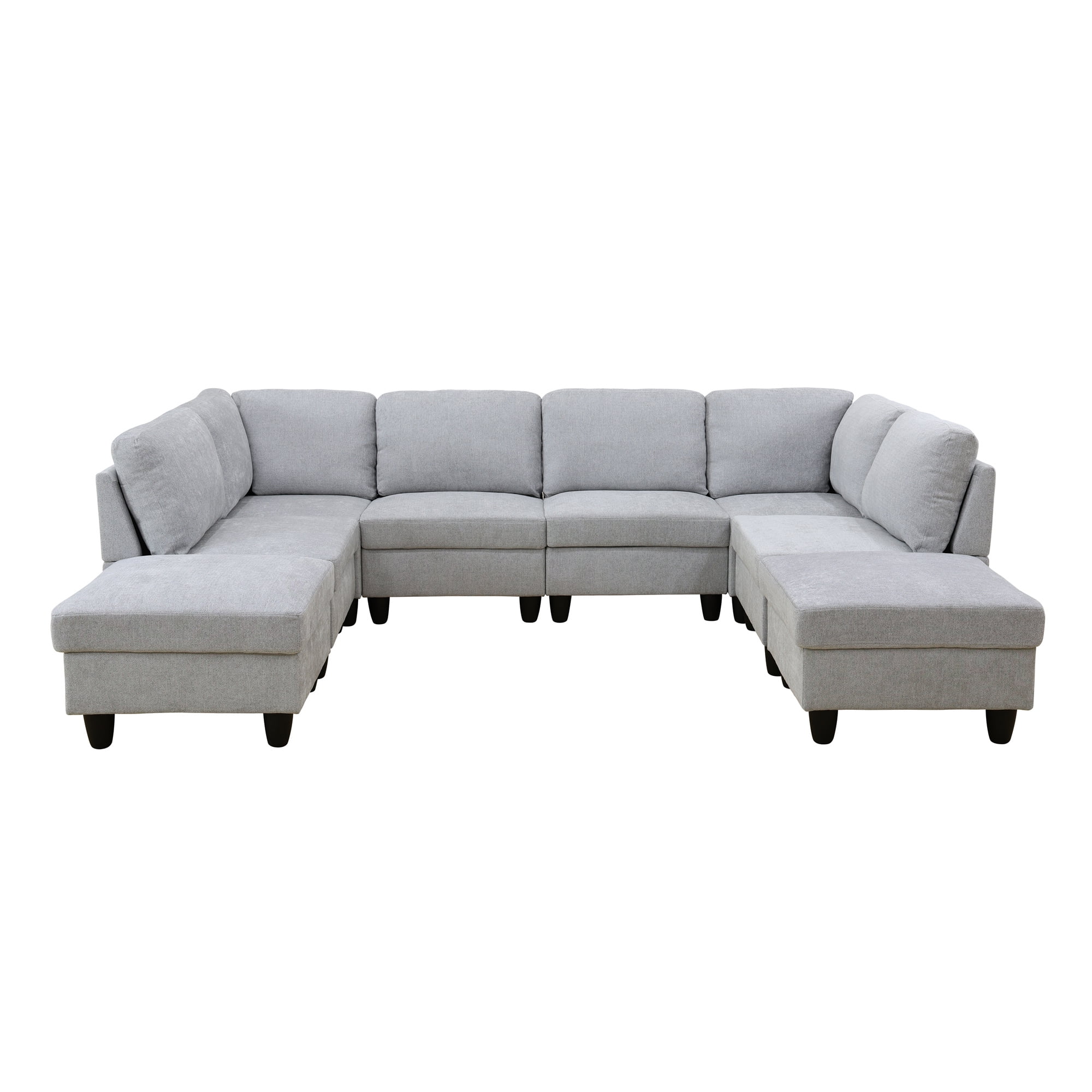 Aukfa Modular Sectional Couch Set - Square Sofa Ottoman- Flannel - Gray