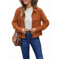thumbnail image 2 of Womens Fashion Cropped Shackets Corduroy Button Down Crop Jackets Tops Long Sleeve Shirts Trendy 2025 Orange Red XL, 2 of 8