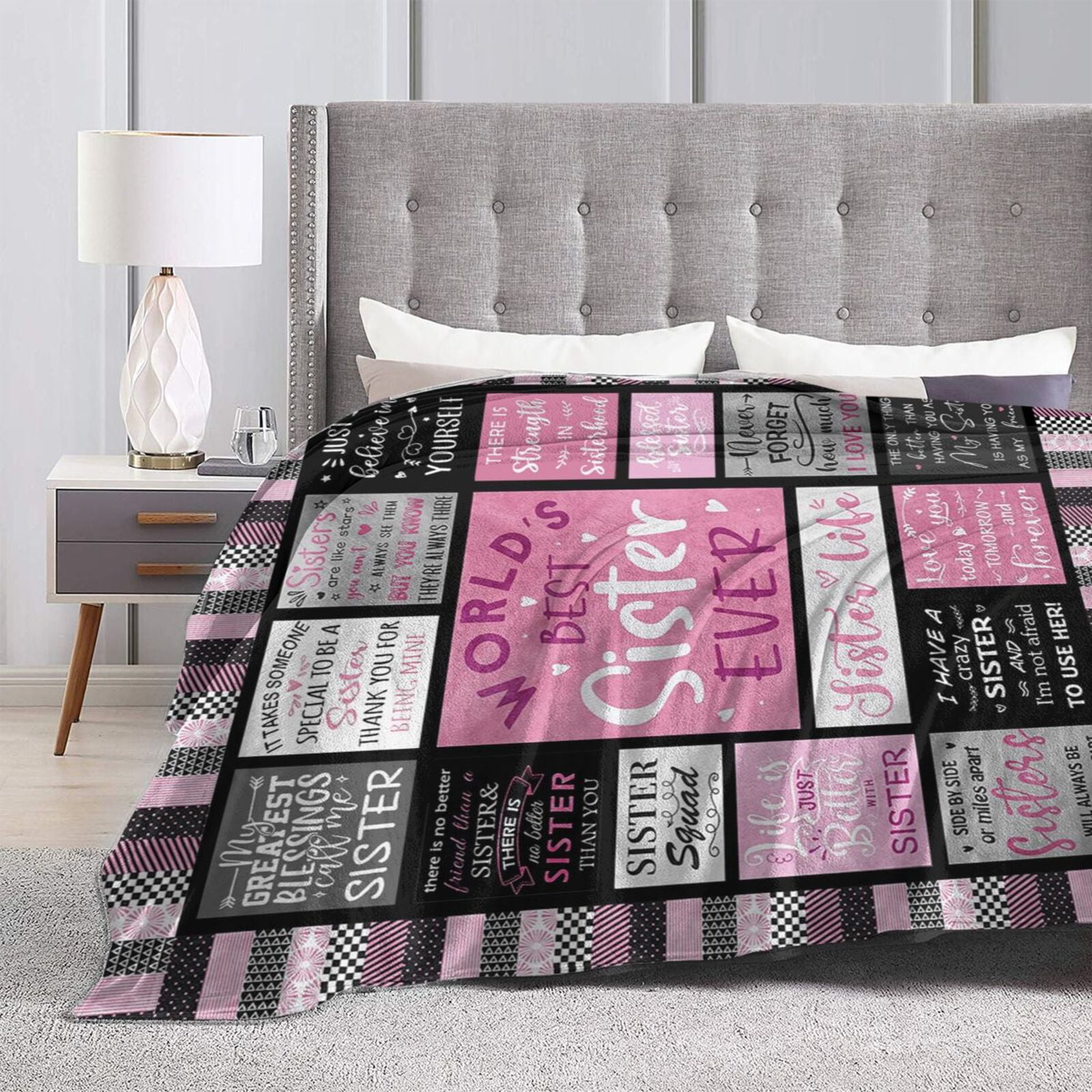 Wijzvio World Best Sister Ever Throw Blanket Soft Fuzzy Fleece Blanket For Couch Bed Living Room Decoration 50"X40"