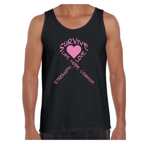 Awkward Styles Men's Survive Heart Graphic Tank Tops Pink Ribbon Cancer Awareness Hope Love Life