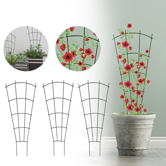 3 Pack 15.7'' Plant Trellis For Potted Climbing Plants Indoor, Outdoor Plastic Garden Trellis For Climbing Plants Houseplants Flowers Vine Ivy, Fan Shape,Trellis For Potted Plants, Black