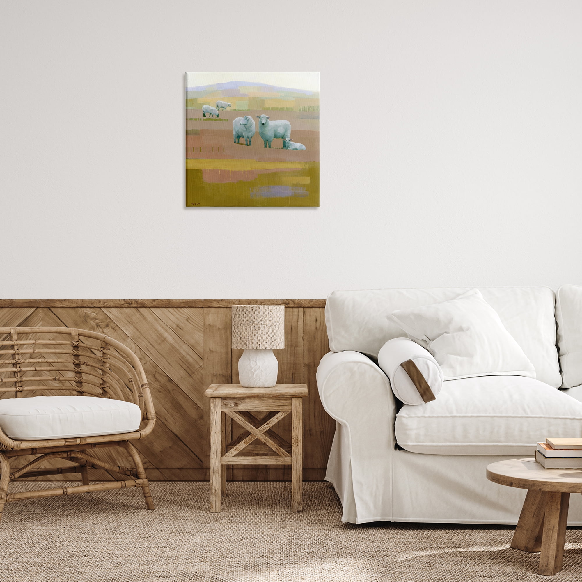 Stupell Industries Sheep Grazing Pasture Animals Painting Wrapped Canvas Art Print Wall Art, 24 x 24
